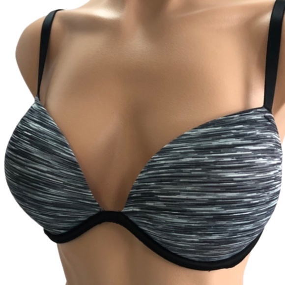 32D Victoria's Secret PINK Wear Everywhere Super Push Up Bra Marled Grey - Picture 1 of 11
